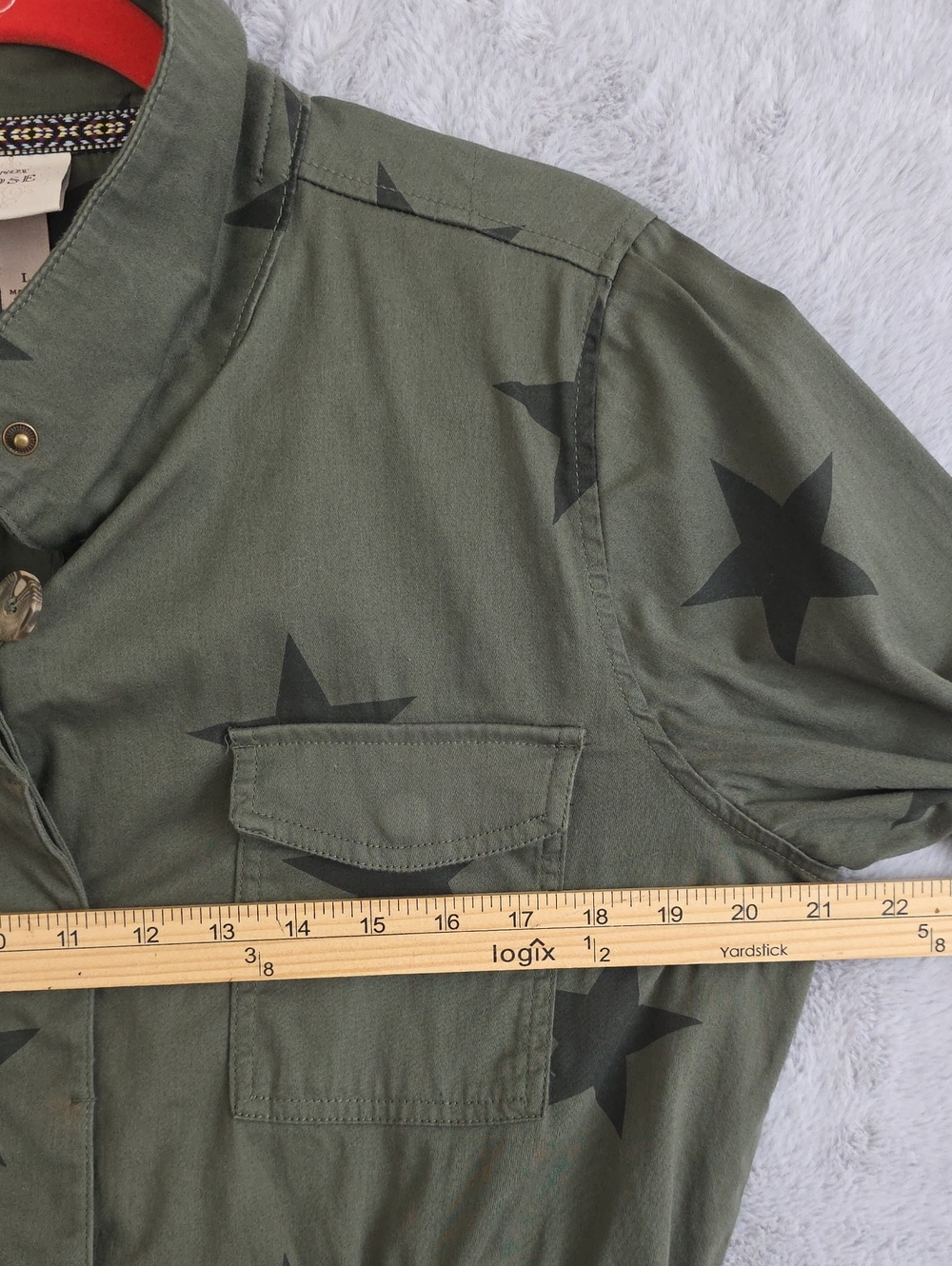 Knox Rose Olive Green Star Print Utility Jacket Women's Large Military Cargo Ano - Picture 5 of 13